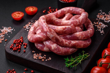Raw sausages from pork or beef with salt, spices and herbs