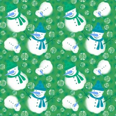 Winter seamless snowman and snowflakes pattern for Christmas wrapping paper and kids notebooks