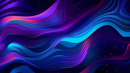 Fototapeta premium Abstract purple and blue liquid wavy shapes futuristic banner. Glowing retro waves vector background