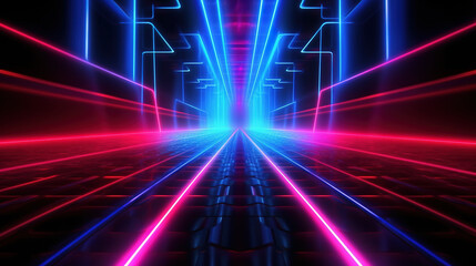 Fototapeta na wymiar Hypnotic electric cyber geometry. Abstract futuristic background with glowing neon lines elements. Fantastic cyber games abstract wallpaper. Neon bright technology colorful backgrounds. Generative Ai.
