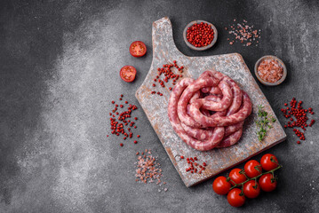 Raw sausages from pork or beef with salt, spices and herbs