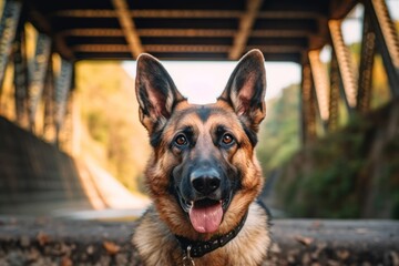 Close-up portrait photography of a cute german shepherd sniffing against natural arches and bridges background. With generative AI technology