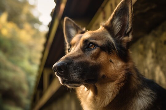 Close-up portrait photography of a cute german shepherd sniffing against natural arches and bridges background. With generative AI technology - Powered by Adobe