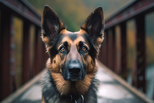 Close-up portrait photography of a cute german shepherd sniffing against natural arches and bridges background. With generative AI technology - Powered by Adobe