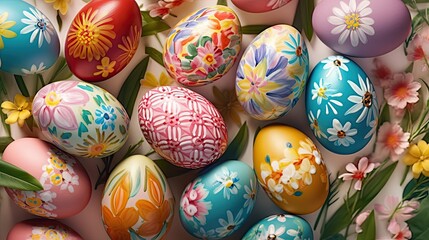 Fototapeta na wymiar Easter-themed marketing campaign with a nature-inspired backdrop and colorful patterns - generated AI