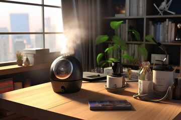 Fototapeta na wymiar Air Humidifiers in Indoor Environment: Find the Perfect Moisture Solution for Your Room! Discover Ultrasonic, Cool Mist, and Warm Mist Humidifiers. Improve Air Quality with Whole-House, Generative Ai