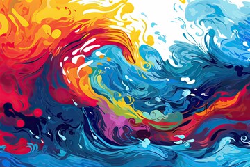 an abstract painting featuring a vibrant wave of colors. Generative AI