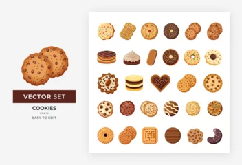 Foto op Plexiglas Cookies isometric set elements. Vector variety of pastries colorful flat illustration design for homemade and pastry bakery companies. Color Editable Eps 10.  © massadou_std