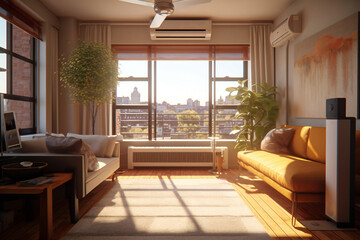 Fototapeta premium Home Comfort with Air Conditioners and Home Appliances: Explore AC Systems, Wash Machines, and More! Find the Perfect Portable Air Conditioner, Air Purifier, and LG Washing Machine. Stay Generative Ai