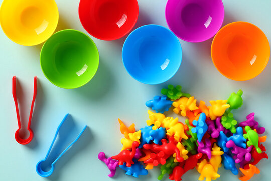 Montessori materials. Motor skills, learning counting and sorting game, math toy for children