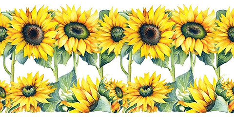 Fototapeta na wymiar watercolor tiled background border with beautiful summer sunflowers - Generative AI 