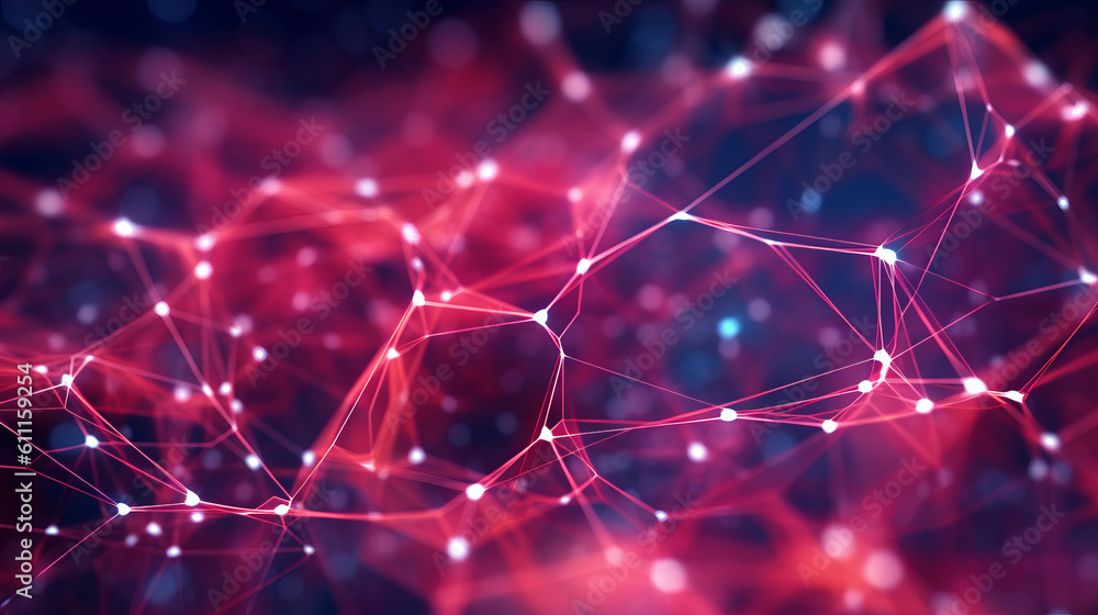 Fototapete An abstract red and blue background with intersecting lines and dots. Generative ai