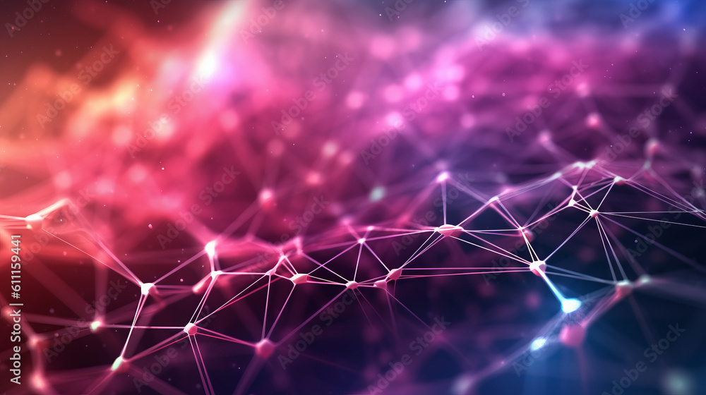 Fototapete A vibrant abstract composition with intersecting lines and colorful dots. Generative ai