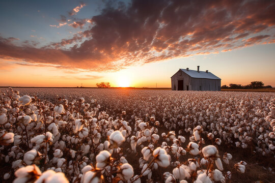 cotton field on sunset photo