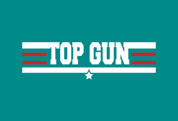 Top Gun typography icon with two colors. Writing on dark background with star