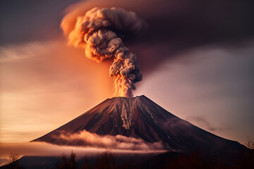 Lava and smoke dust going down the Volcano, volcano eruption. Generative AI