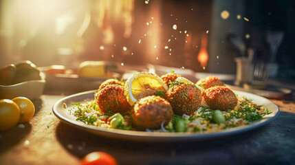 Delicious fresh chickpea falafel balls served on a plate