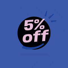 5 off Black banner with special sale five percent off black speech bubble and blue background