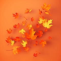 Naklejka na ściany i meble Flying fall maple leaves on autumn background. Falling leaves, seasonal banner with autumn leaf fall