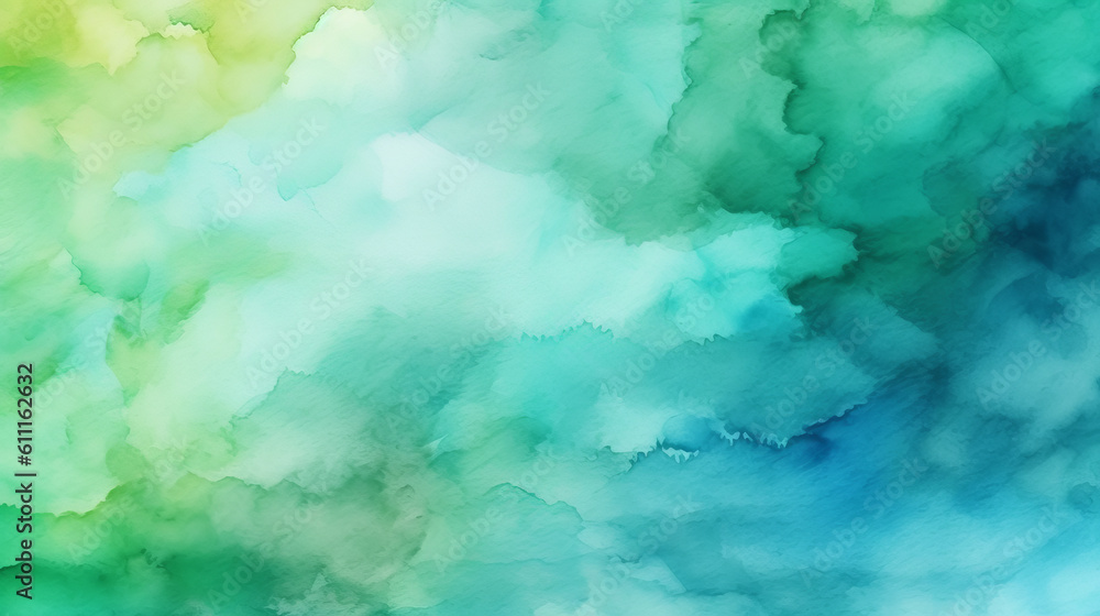 Poster abstract watercolor hand painted background. green and yellow colors.. generative ai