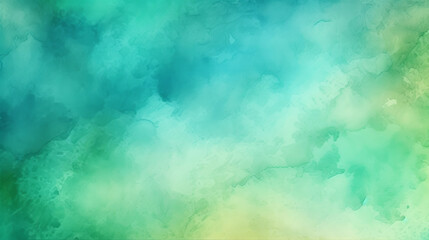 Fototapeta na wymiar A sky with a colorful mix of green and blue hues, filled with fluffy white clouds. Generative ai