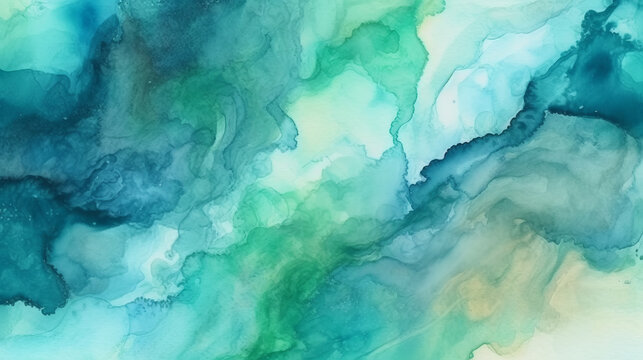 An abstract painting featuring shades of blue and green. Generative ai © cac_tus