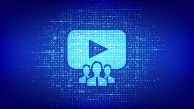 Webinar. Internet conference icon made with binary code. Web based seminar. Distance Learning. E-learning. Business Training. Digital binary data streaming digital code background. Vector illustration