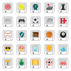 set of vector video game icons with with gray background