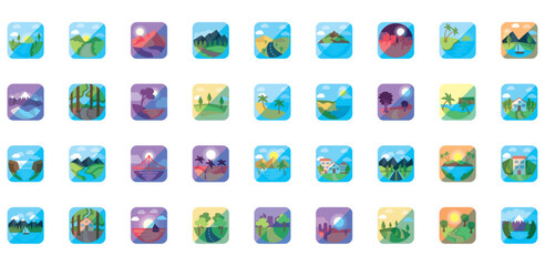 vector icon set of of landscapes on white background