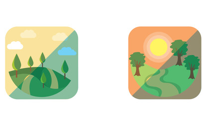 vector icon set of of landscapes on white background