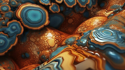 A detailed close up of a blue and gold object with intricate patterns. Generative ai