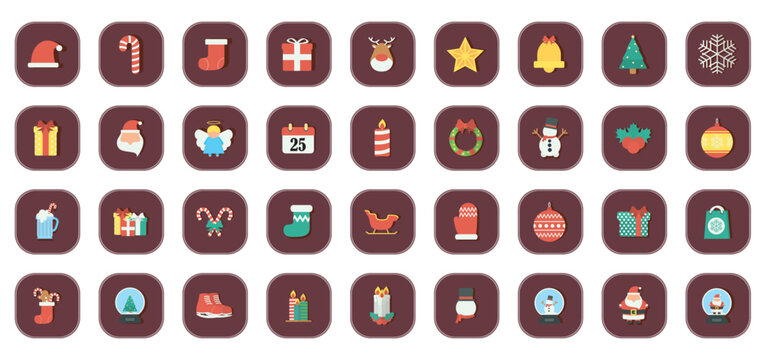vector icon set of christmas with brown background