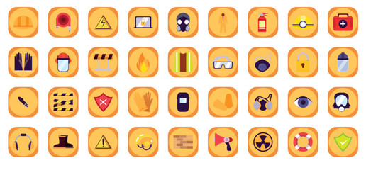 set of workplace safety icons with yellow background