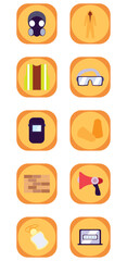 set of workplace safety icons with yellow background