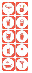 vector icon set of cups and glasses with liquid inside