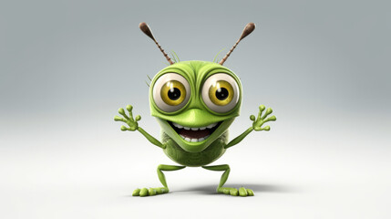 A green bug with large eyes and antennae. Generative ai