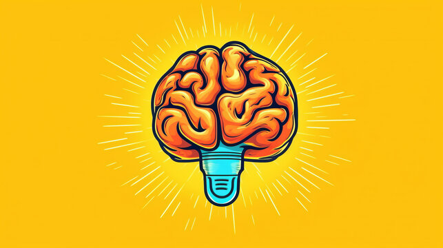 A human brain on a vibrant yellow background. Generative ai