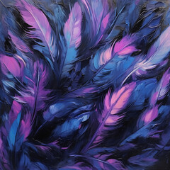 Obraz premium pattern textile purple feathers, black feathers, shiny purple, blue feathers