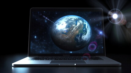  powerful modern laptop on starry space internet connection concept wallpaper,generated ai