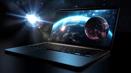  powerful modern laptop on starry space internet connection concept wallpaper,generated ai