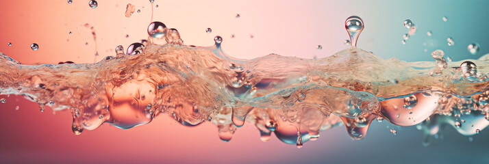 Colorful abstract water background. Water toned in different colors. Water splashes and drops background. Generative AI
