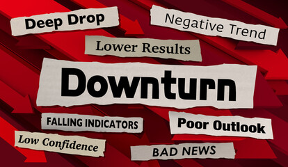 Downturn News Headlines Bad Poor Negative Trends Arrows Down 3d Illustration