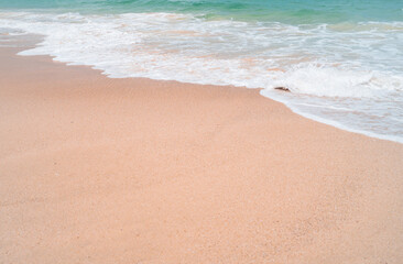 Fototapeta na wymiar Tropical summer beach sand and beautiful sky with coconut palm tree background.