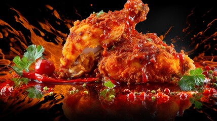 Obraz na płótnie Canvas Fiery Temptation: Spicy Fried Chicken with a Kick
