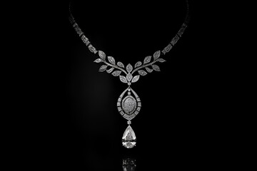 Diamond necklace on black background - AI Technology