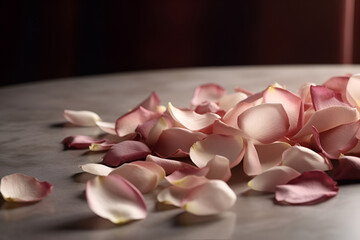 Obraz na płótnie Canvas Pink rose petals on a table - AI Technology