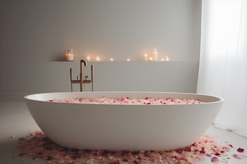 bathroom with bathtub with rose petals - AI Technology