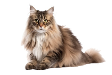 Domestic longhair cat isolated on transparent background. Generative AI
