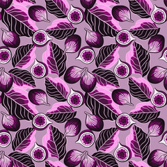 Seamless pattern with figs and leaves. Vector illustration.