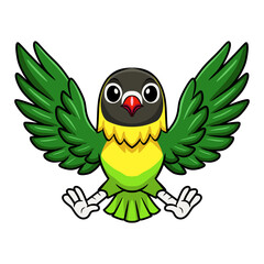 Cute yellow collared love bird cartoon flying